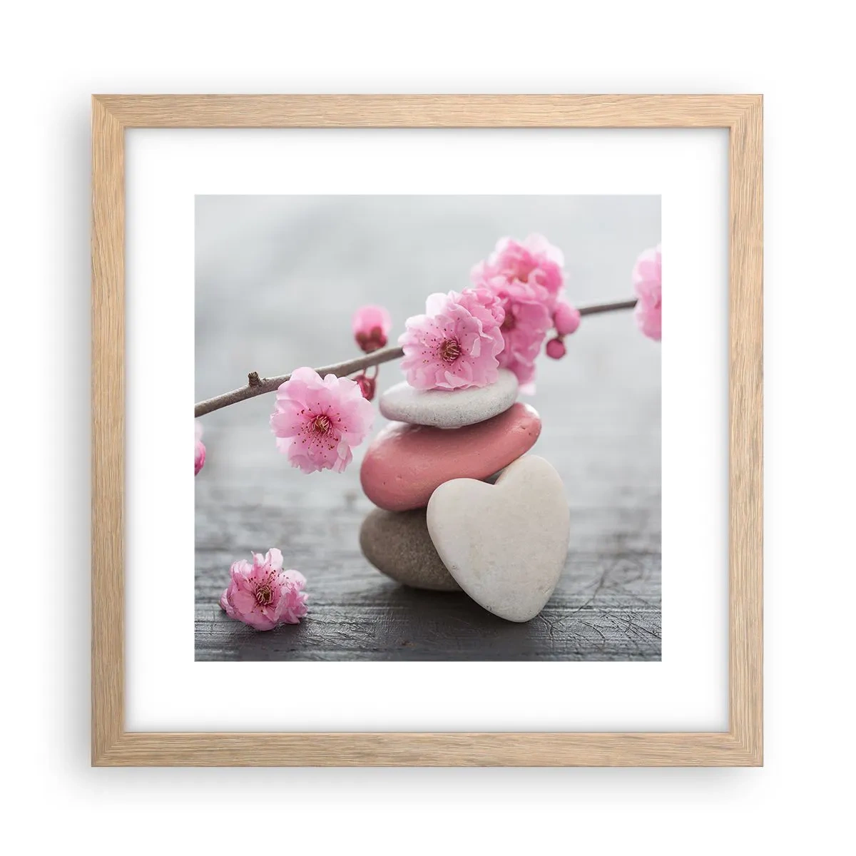 Poster in einem Rahmen aus heller Eiche - Glückseligkeit mit einer Kirschblüte - 30x30 cm