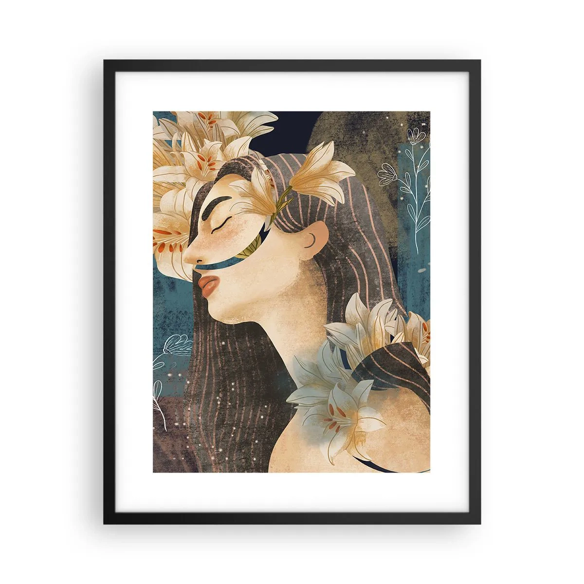 Poster in einem schwarzem Rahmen - Ein Märchen über eine Prinzessin mit Lilien - 40x50 cm