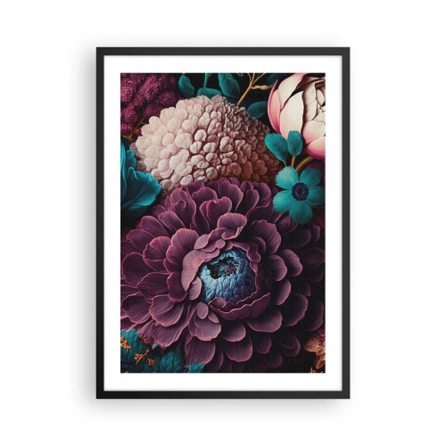 Poster in einem schwarzem Rahmen - Ein Blumenarrangement in tiefen Farbtönen - 50x70cm - Natur in Hülle und Fülle - Moderne Wanddekoration für Wohnzimmer und Schlafzimmer ARTTOR