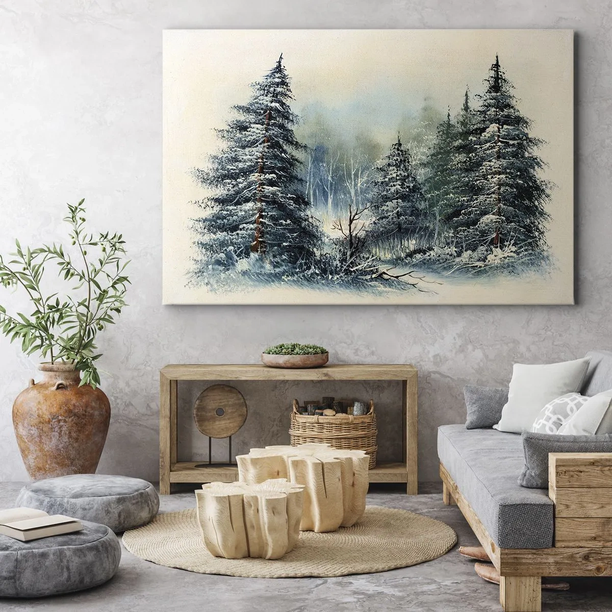 Bild auf Leinwand - Leinwandbild - Winterlandschaft mit schneebedeckten Bäumen - 100x70cm - Bereit für Weihnachten - Moderne Wanddekoration für Wohnzimmer und Schlafzimmer ARTTOR
