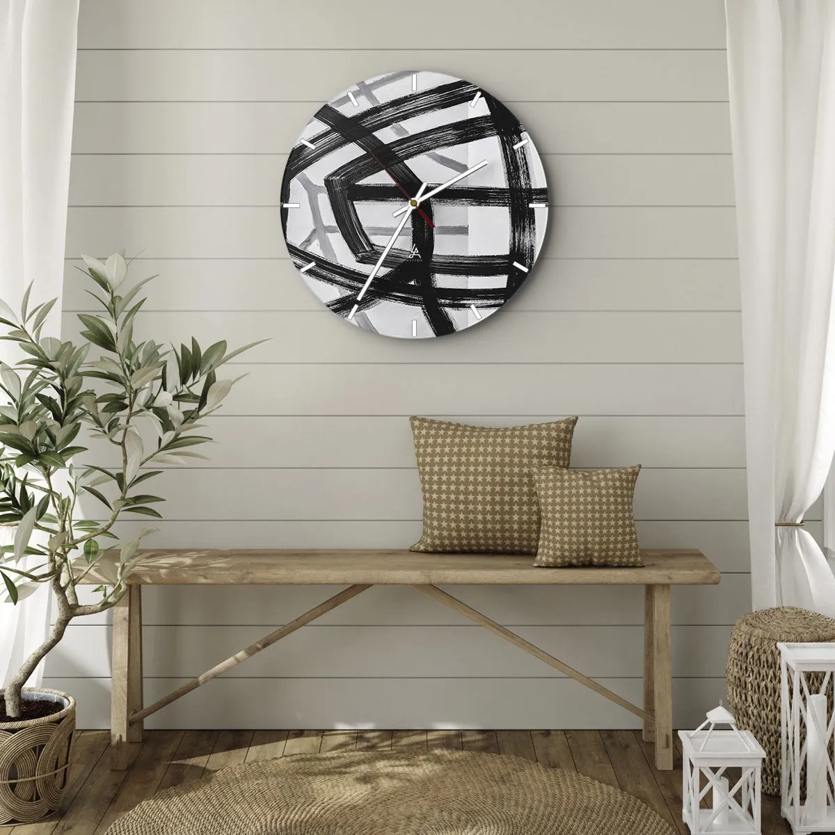 Wanduhr - Glasuhr - Dynamische schwarze Pinselstriche erzeugen dreidimensionale Muster - 30x30cm - Bautiefe - Moderne Wanddekoration für Wohnzimmer, Küche und Schlafzimmer ARTTOR