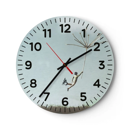 Wanduhr - Glasuhr - Drachen, Löwenzahn, Wind - 40x40 cm