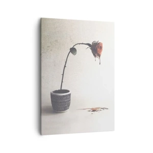 Bild auf Leinwand - Leinwandbild - Eine rote Rose in einem Topf mit Farbtropfen auf weißem Hintergrund - 50x70cm - Rosa dolorosa - Moderne Wanddekoration für Wohnzimmer und Schlafzimmer ARTTOR