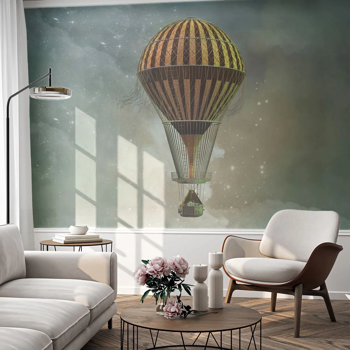 Selbstklebende Fototapete Deluxe Sticker - Pionierflüge - Ballon, Fliege, Wolken - 350x256 cm