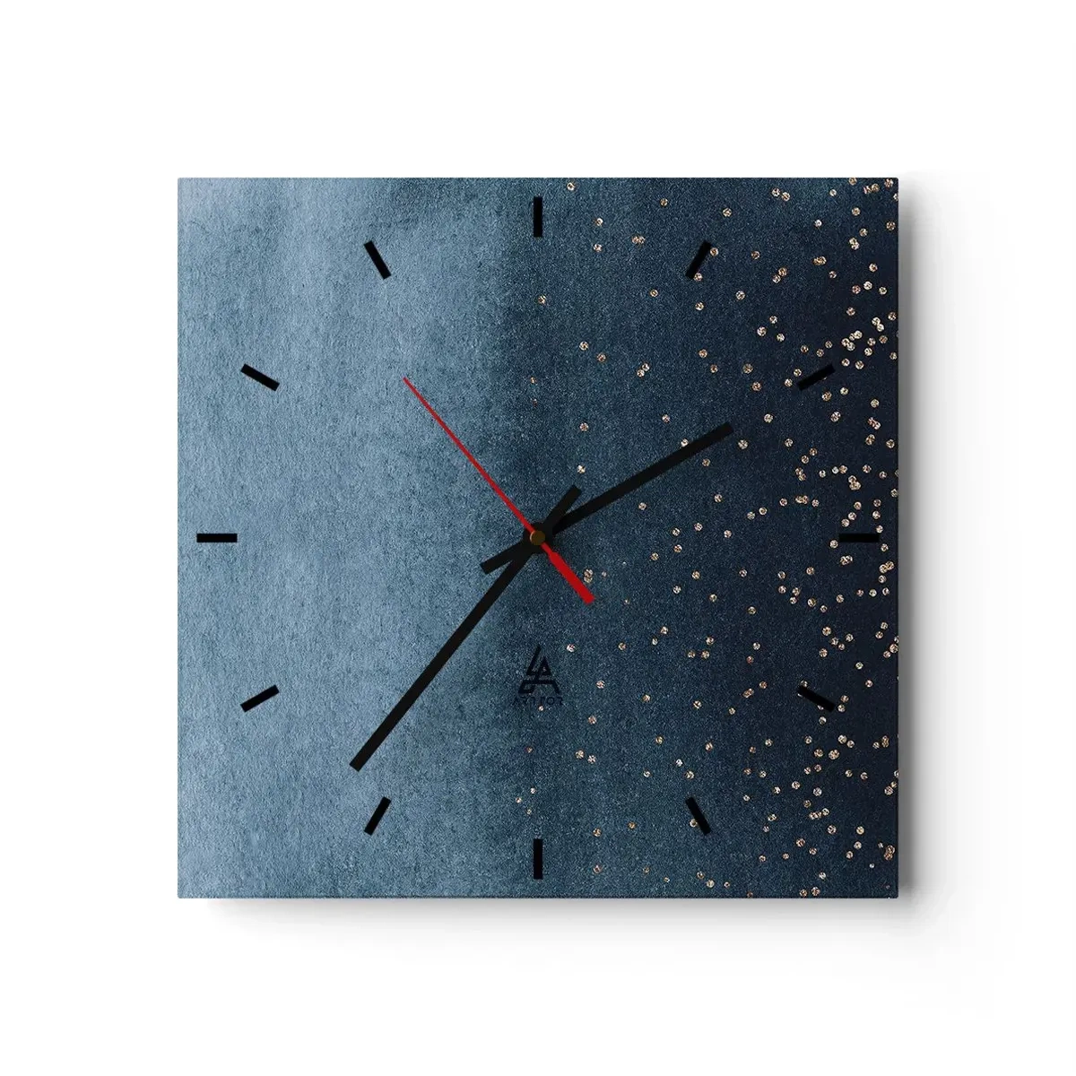 Wanduhr - Glasuhr - Blaue Farbverläufe mit dezenten Goldakzenten - 30x30cm - Komposition - blaue Phasen - Moderne Wanddekoration für Wohnzimmer und Schlafzimmer ARTTOR