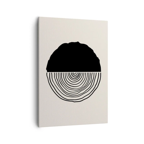 Bild auf Leinwand - Leinwandbild - Ein abstraktes Schwarz-Weiß-Motiv, inspiriert von einem Holzquerschnitt mit geometrischer Unterteilung. - 50x70cm - Halb und halb - Moderne Wanddekoration für Wohnzimmer und Schlafzimmer ARTTOR