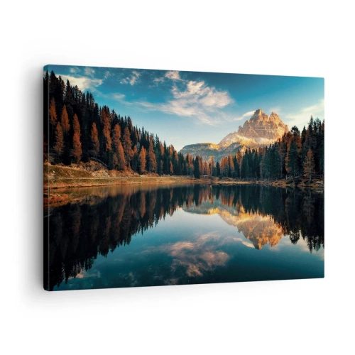 Bild auf Leinwand - Leinwandbild - Berglandschaft mit See und Wald - 70x50cm - Doppelte Landschaft - Moderne Wanddekoration für Wohnzimmer und Schlafzimmer ARTTOR