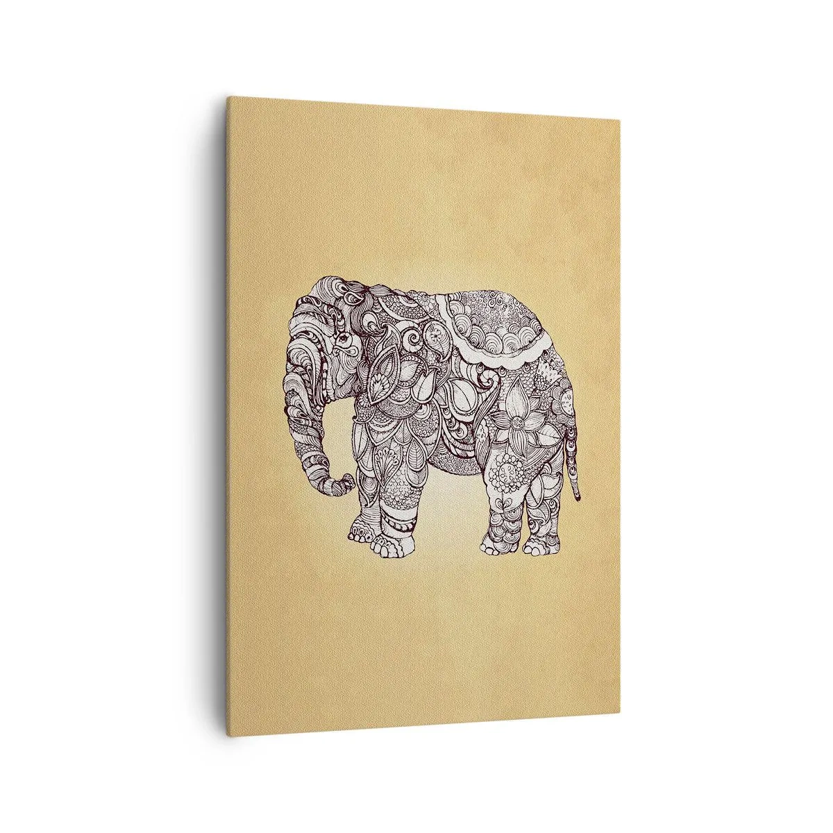 Bild auf Leinwand - Leinwandbild - Handgezeichneter Elefant mit kunstvollem Muster auf beigem Hintergrund - 70x100cm - Elefant verhüllte sich - Moderne Wanddekoration für Wohnzimmer und Schlafzimmer ARTTOR