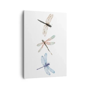 Bild auf Leinwand - Leinwandbild - Drei Libellen in zarten Pastellfarben - 50x70cm - Schwerelose Libellen - Moderne Wanddekoration für Wohnzimmer und Schlafzimmer ARTTOR
