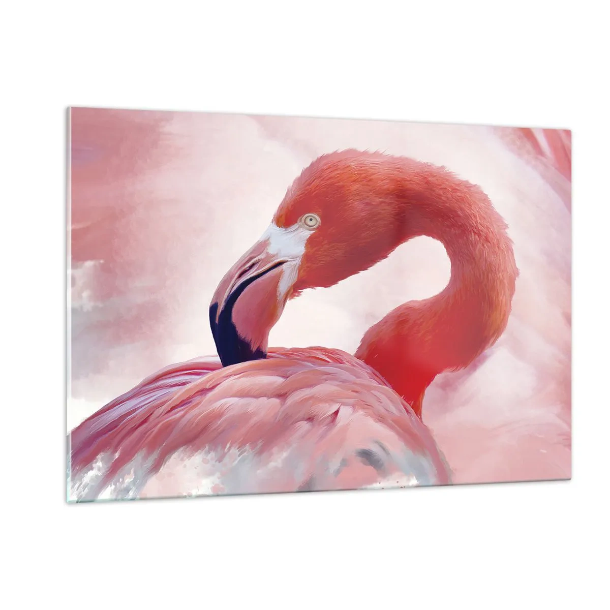 Glasbild - Bild auf glas - Ein rosa Flamingo dreht sich anmutig zur Seite - 120x80cm - Vogel Schönheit - Moderne Wanddekoration für Wohnzimmer und Schlafzimmer ARTTOR