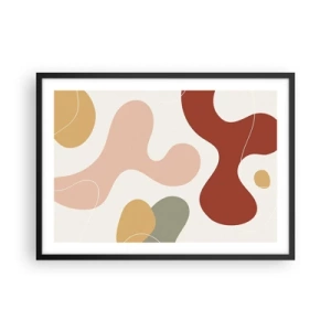 Poster in einem schwarzem Rahmen - Eine abstrakte Komposition in Pastelltönen mit dynamischen Formen. - 70x50cm - Kringel oder Schnörkel? - Moderne Wanddekoration für Wohnzimmer und Schlafzimmer ARTTOR