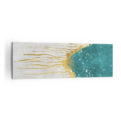 Bild auf Leinwand - Leinwandbild - Eine abstrakte Komposition in Gold- und Türkistönen - 160x50cm - Goldene Flut - Moderne Wanddekoration für Wohnzimmer und Schlafzimmer ARTTOR