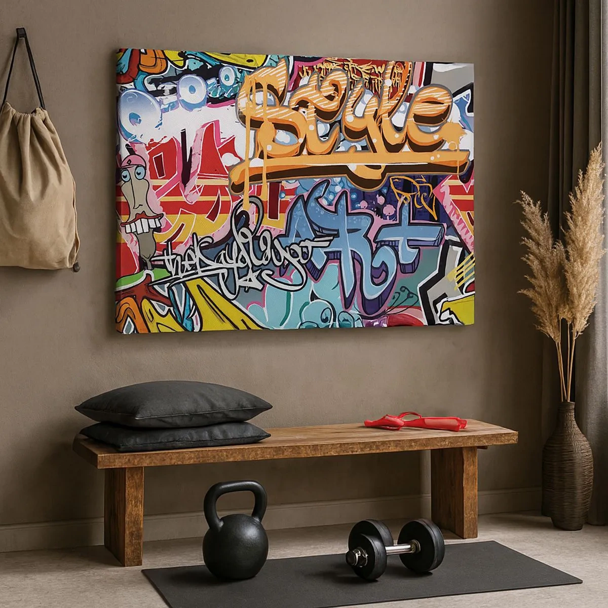 Bild auf Leinwand - Leinwandbild - Bunte Graffiti mit dynamischen Aufschriften und Illustrationen - 70x50cm - Wandbilder, Wandbilder, Wandbilder ... - Moderne Wanddekoration für Wohnzimmer und Schlafzimmer ARTTOR