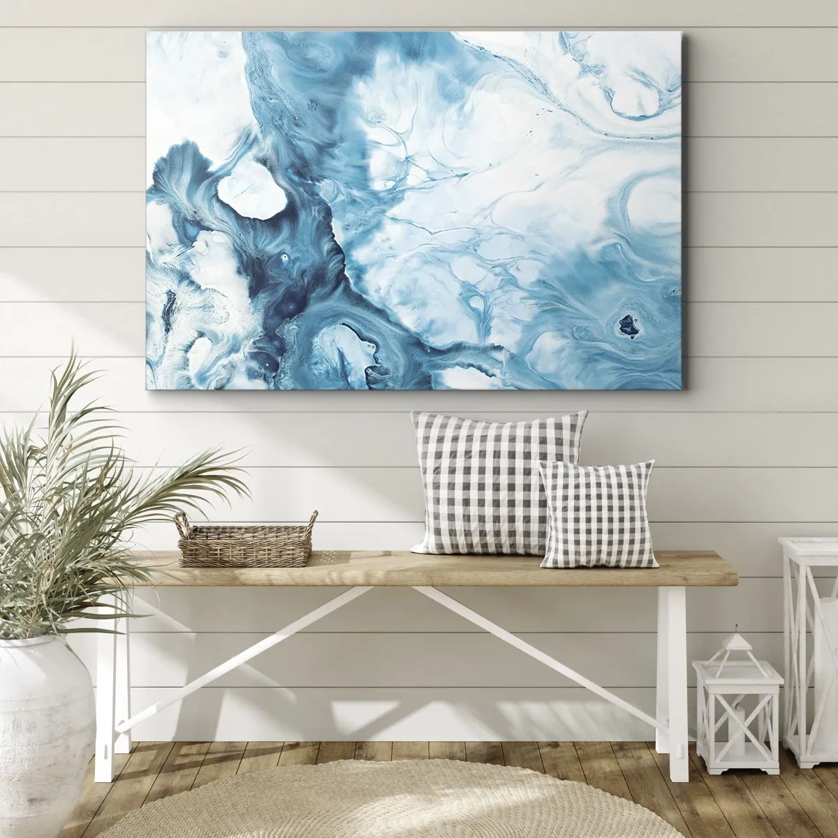 Bild auf Leinwand - Leinwandbild - Abstraktes Muster in Blautönen - 100x70cm - Blaues Konzert - Moderne Wanddekoration für Wohnzimmer und Schlafzimmer ARTTOR