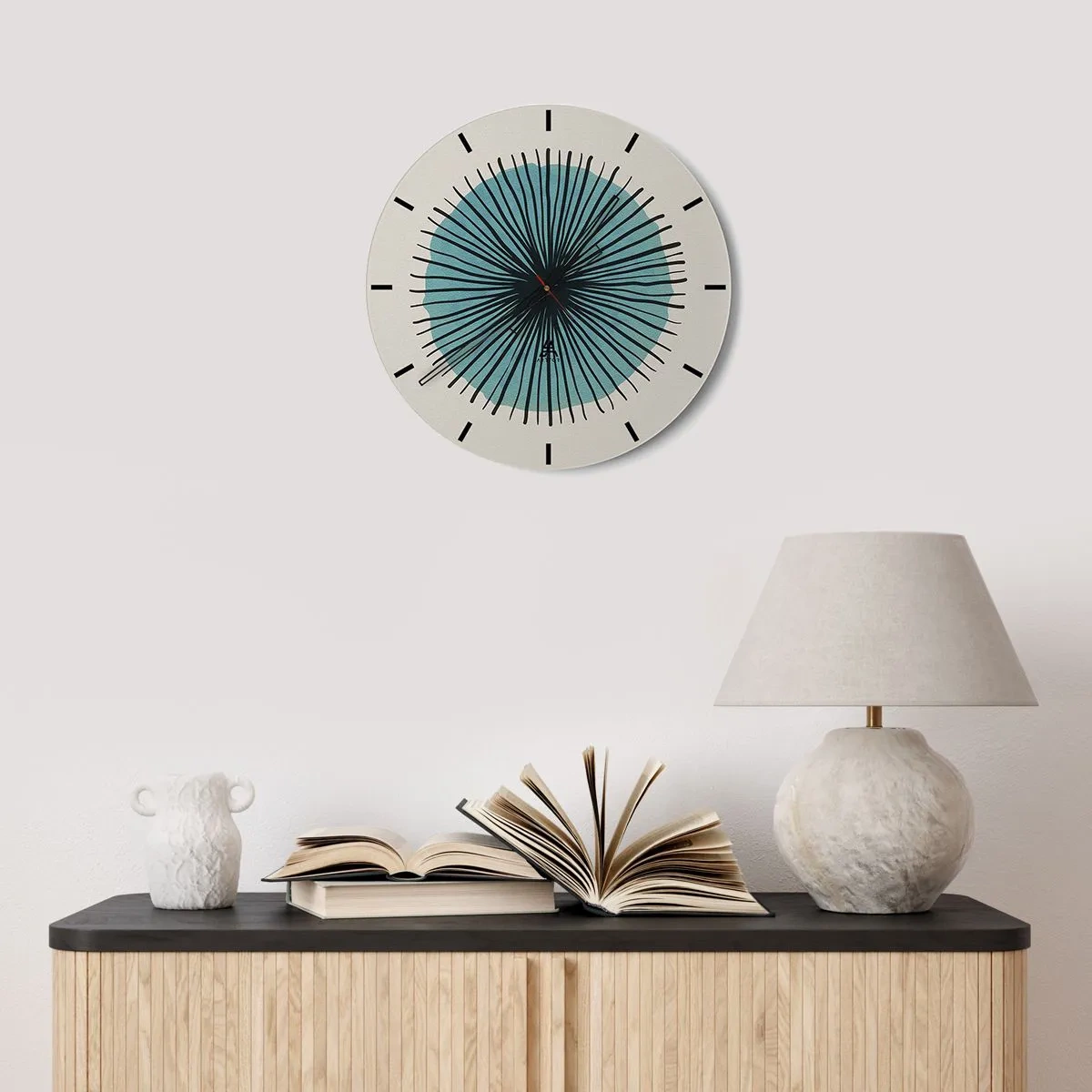 Wanduhr - Glasuhr - Abstraktes Motiv mit blauem Kreis und schwarzen Linien - 30x30cm - Strahlend im Blau - Moderne Wanddekoration für Wohnzimmer, Küche und Schlafzimmer ARTTOR