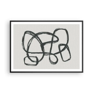 Poster in einem schwarzem Rahmen - Abstrakte Linien erzeugen Freiformformen auf hellem Hintergrund - 100x70cm - Schleifenabstraktion - Moderne Wanddekoration für Wohnzimmer und Schlafzimmer ARTTOR