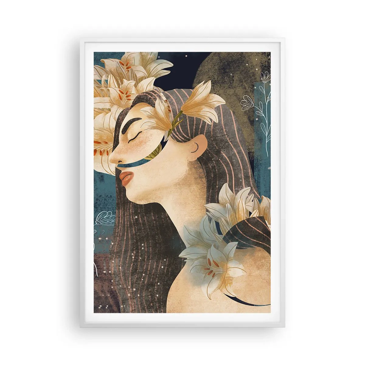 Poster in einem weißen Rahmen - Ein Märchen über eine Prinzessin mit Lilien - 70x100 cm