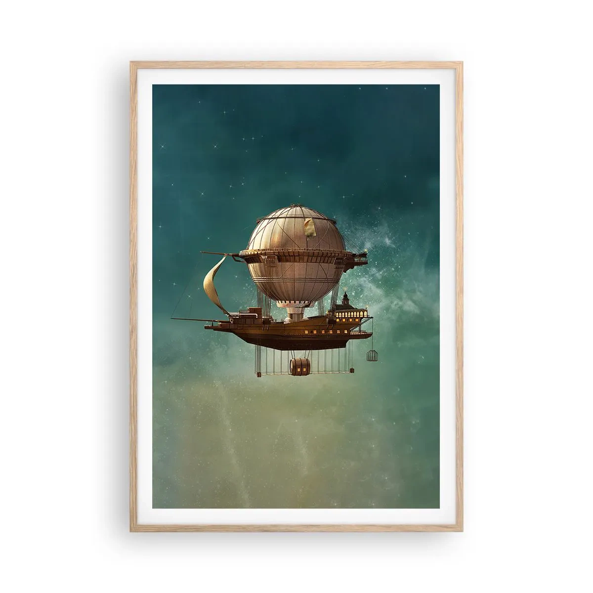 Poster in einem Rahmen aus heller Eiche - Jules Verne sagt Hallo - 70x100 cm