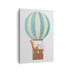 Bild auf Leinwand - Leinwandbild - Ein Ballon mit süßen Tieren in Pastellfarben - 70x100cm - Fantastische Reise - Moderne Wanddekoration für Wohnzimmer und Schlafzimmer ARTTOR