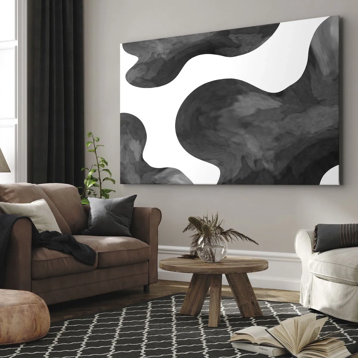 Bild auf Leinwand - Leinwandbild - Abstraktes Muster in Grau- und Weißtönen - 70x50cm - Milchstraße - Moderne Wanddekoration für Wohnzimmer und Schlafzimmer ARTTOR