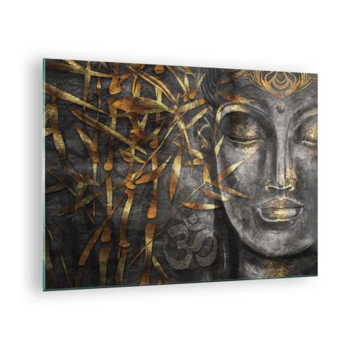 Glasbild - Bild auf glas - Goldenes Buddha-Bild vor einem Bambus-Hintergrund - 70x50cm - Fühle den Frieden - Moderne Wanddekoration für Wohnzimmer und Schlafzimmer ARTTOR