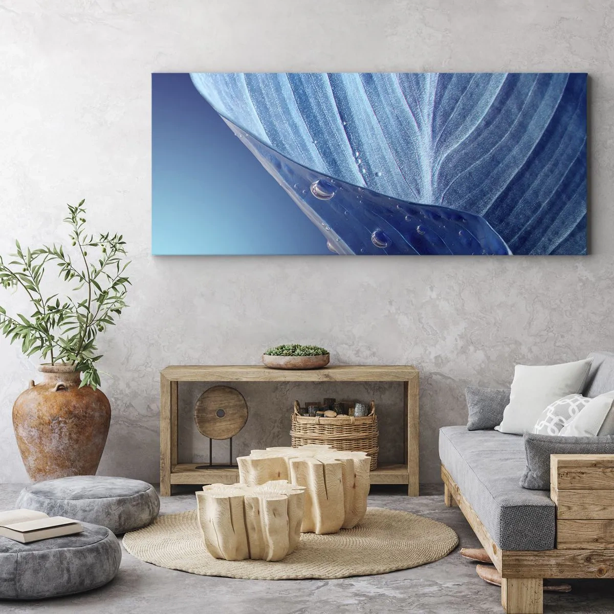 Bild auf Leinwand - Leinwandbild - Versteckte Tropfen vom Blau - 90x30 cm