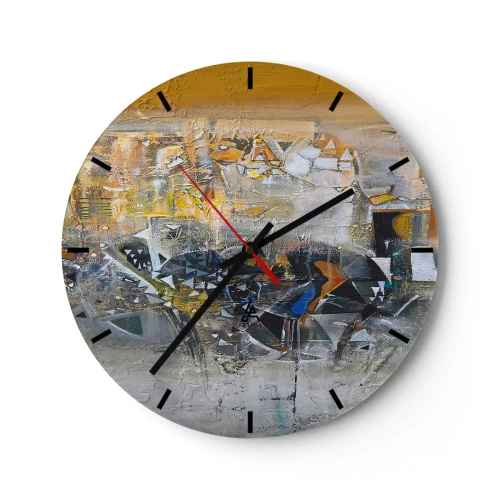 Wanduhr - Glasuhr - Abstrakte Collage in Gelb- und Grautönen - 30x30cm - Alles wird gut - Moderne Wanddekoration für Wohnzimmer, Küche und Schlafzimmer ARTTOR