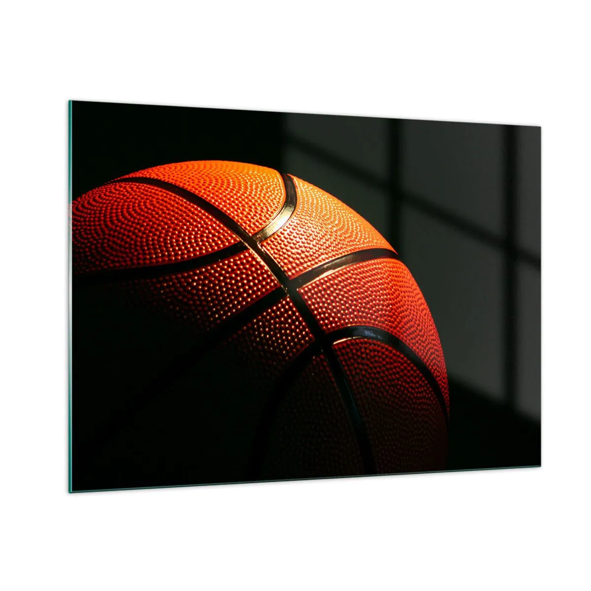 Glasbild - Bild auf glas - Orangefarbener Basketball auf dunklem Hintergrund - 100x70cm - Schön wie ein Planet - Moderne Wanddekoration für Wohnzimmer und Schlafzimmer ARTTOR
