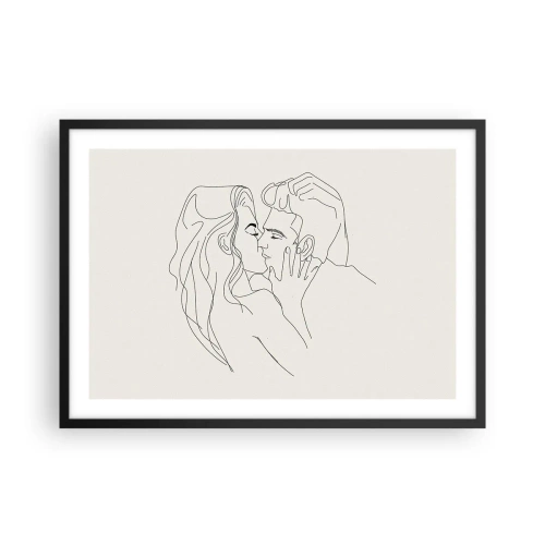 Poster in einem schwarzem Rahmen - Eine minimalistische Illustration eines Paares in einer liebevollen Umarmung - 70x50cm - Verstrickt im Gefühl - Moderne Wanddekoration für Wohnzimmer und Schlafzimmer ARTTOR
