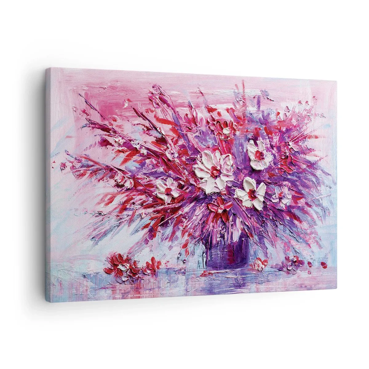 Bild auf Leinwand - Leinwandbild - Ein bunter Blumenstrauß in Rosa- und Lilatönen - 70x50cm - Unschuld und Leidenschaft - Moderne Wanddekoration für Wohnzimmer und Schlafzimmer ARTTOR