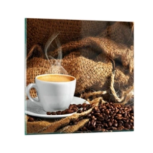 Glasbild - Bild auf glas - Der Geruch von Mokka und die Dicke der Honigflüssigkeit - 30x30 cm