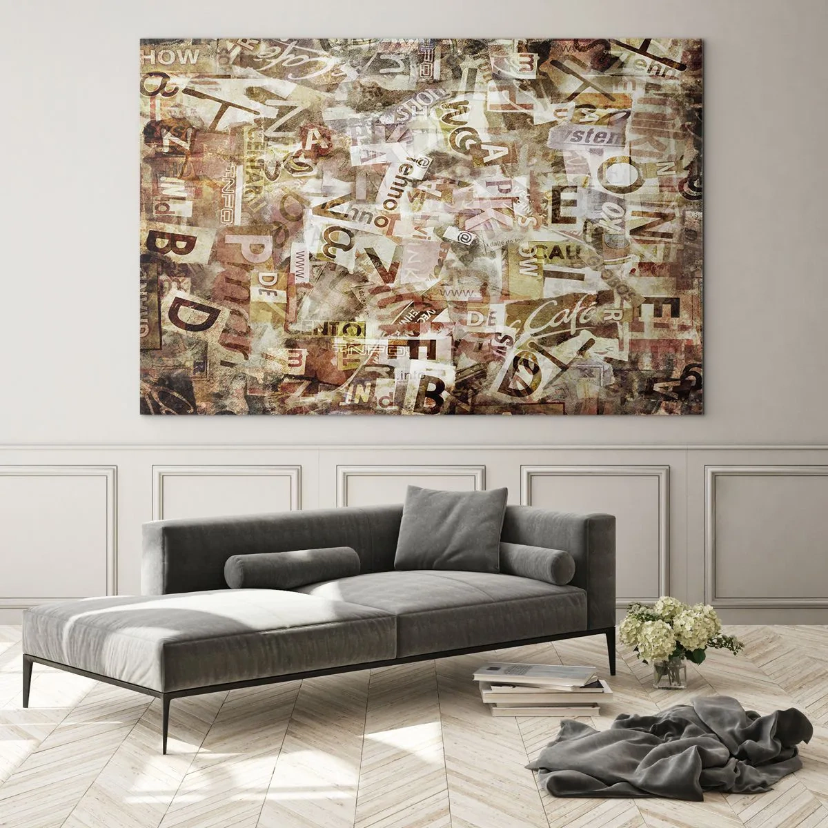 Glasbild - Bild auf glas - Vintage-Collage aus Briefen und Zeitungsausschnitten - 100x70cm - Ich vereinige das Geschwätz - Moderne Wanddekoration für Wohnzimmer und Schlafzimmer ARTTOR