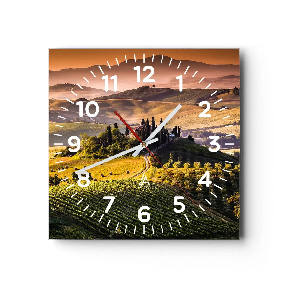 Wanduhr - Glasuhr - Arkadien - die toskanische Landschaft - 40x40 cm