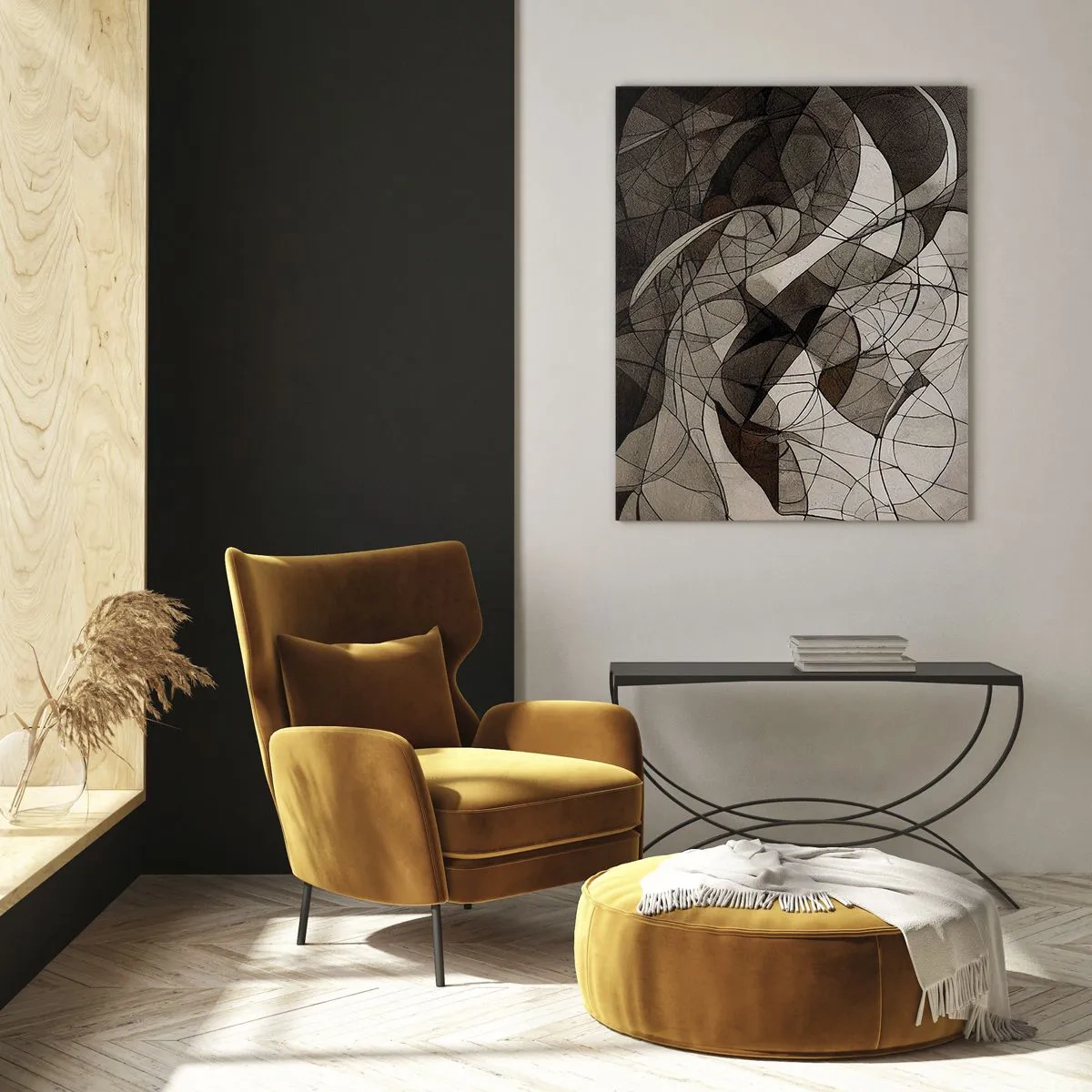 Glasbild - Bild auf glas - Eine abstrakte Komposition aus organischen Linien in Erdtönen. - 50x70cm - Zirkulation von Erdfarben - Moderne Wanddekoration für Wohnzimmer und Schlafzimmer ARTTOR