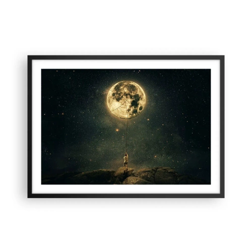 Poster in einem schwarzem Rahmen - Mann mit dem Mond vor dem Sternenhimmel - 70x50cm - Der Mann, der den Mond gestohlen hat - Moderne Wanddekoration für Wohnzimmer und Schlafzimmer ARTTOR