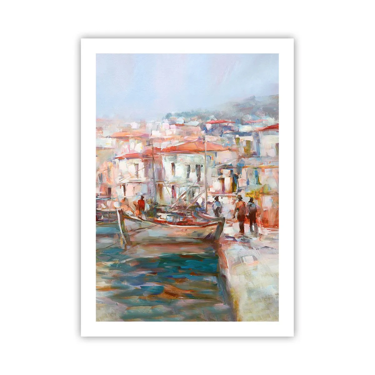 Poster - Ein malerischer Hafen in Pastellfarben - 50x70cm - Pastell-Sommerferien - Moderne Wanddekoration für Wohnzimmer und Schlafzimmer ARTTOR