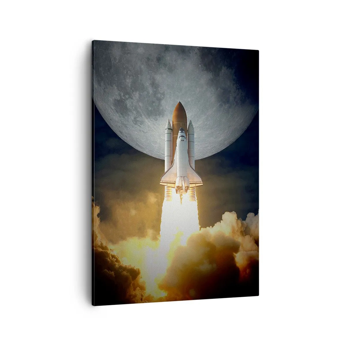 Bild auf Leinwand - Leinwandbild - Eine Rakete hebt vor dem Hintergrund eines Vollmonds ab, umgeben von dynamischen Wolken. - 50x70cm - Beginn eines überirdischen Abenteuers - Moderne Wanddekoration für Wohnzimmer und Schlafzimmer ARTTOR