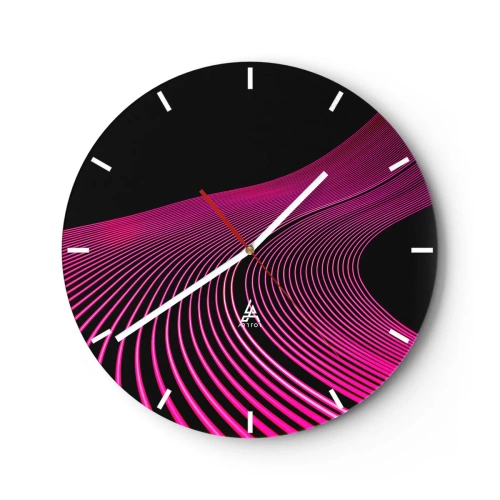 Wanduhr - Glasuhr - Lila Linien auf schwarzem Hintergrund in einer futuristischen Komposition - 30x30cm - Allee des Lichts - Moderne Wanddekoration für Wohnzimmer, Küche und Schlafzimmer ARTTOR