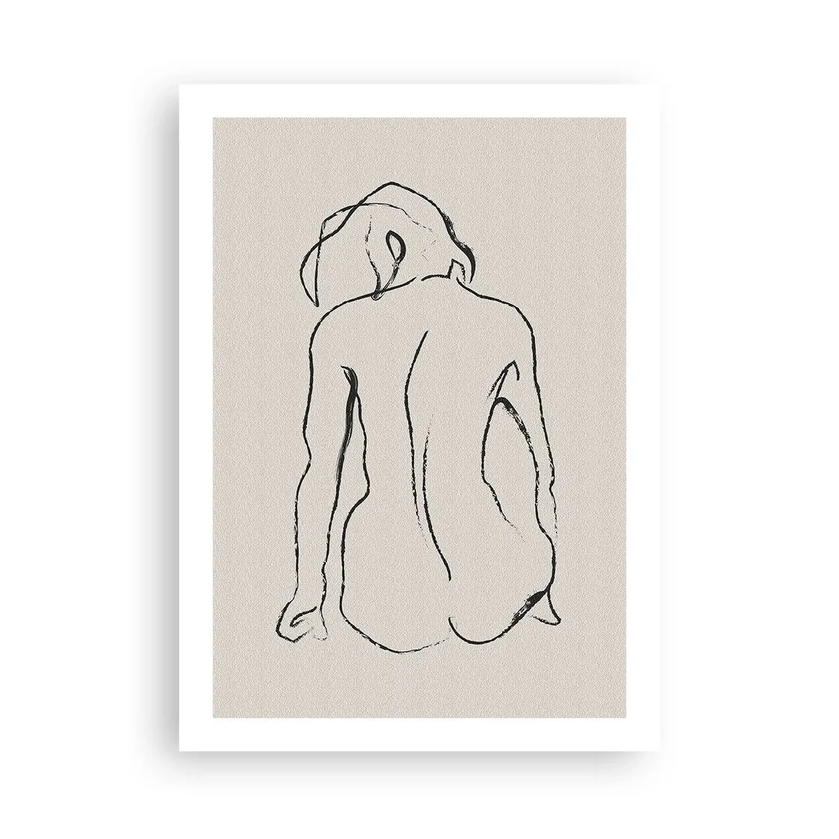 Poster - Eine minimalistische Skizze einer nackten Frau, die rückwärts sitzt. - 50x70cm - Mädchenakt - Moderne Wanddekoration für Wohnzimmer und Schlafzimmer ARTTOR