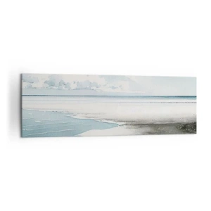 Bild auf Leinwand - Leinwandbild - Ruhiges Meer und Strand in hellen Blautönen - 160x50cm - Sanfte Flut - Moderne Wanddekoration für Wohnzimmer und Schlafzimmer ARTTOR