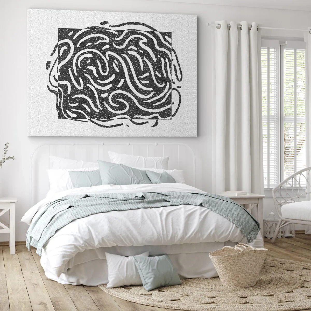 Bild auf Leinwand - Leinwandbild - Schwarz-Weiß-Abstraktion im geometrischen Stil - 70x50cm - Abstraktion: Freudentanz - Moderne Wanddekoration für Wohnzimmer und Schlafzimmer ARTTOR