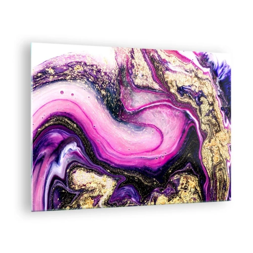 Glasbild - Bild auf glas - Eine abstrakte Komposition in Lila- und Goldtönen. - 70x50cm - Ein Moment hinter den Kulissen - Moderne Wanddekoration für Wohnzimmer und Schlafzimmer ARTTOR