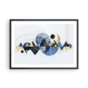 Poster in einem schwarzem Rahmen - Abstrakte geometrische Muster mit Bergmotiven - 70x50cm - Geometrische Landschaft - Moderne Wanddekoration für Wohnzimmer und Schlafzimmer ARTTOR