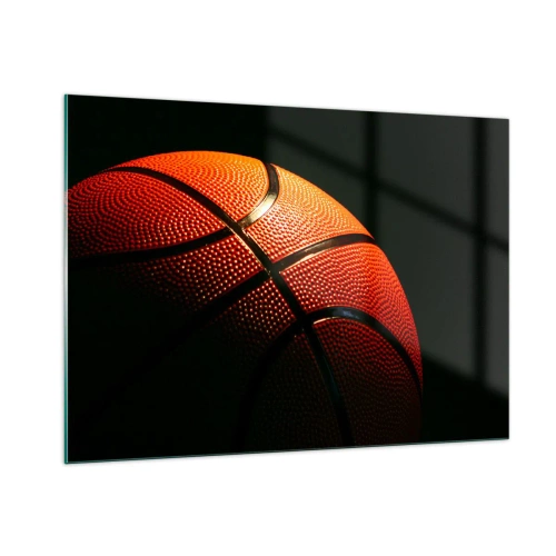 Glasbild - Bild auf glas - Orangefarbener Basketball auf dunklem Hintergrund - 100x70cm - Schön wie ein Planet - Moderne Wanddekoration für Wohnzimmer und Schlafzimmer ARTTOR