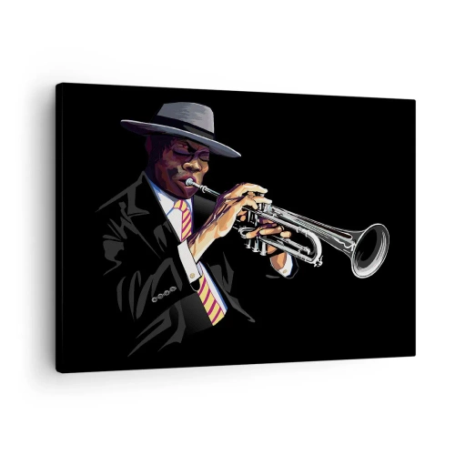 Bild auf Leinwand - Leinwandbild - Ein Musiker spielt Trompete vor schwarzem Hintergrund - 70x50cm - Charme der alten Schule - Moderne Wanddekoration für Wohnzimmer und Schlafzimmer ARTTOR