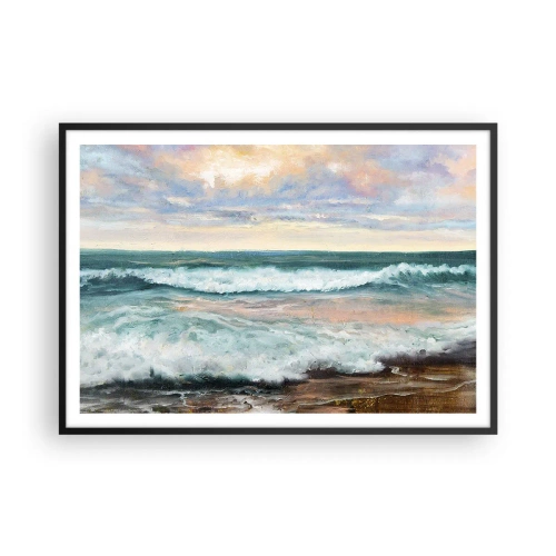 Poster in einem schwarzem Rahmen - Meereswellen vor einem bewölkten Himmel bei Sonnenuntergang - 100x70cm - Hier werden Sie Ihre Seele baumeln lassen - Moderne Wanddekoration für Wohnzimmer und Schlafzimmer ARTTOR