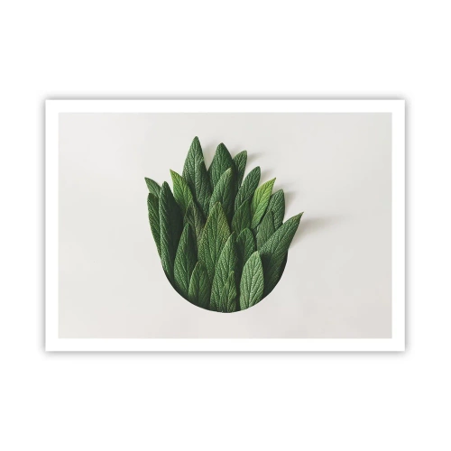 Poster - Eine Komposition aus grünen Blättern auf hellem Hintergrund - 100x70cm - Ungebremste Neugier - Moderne Wanddekoration für Wohnzimmer und Schlafzimmer ARTTOR