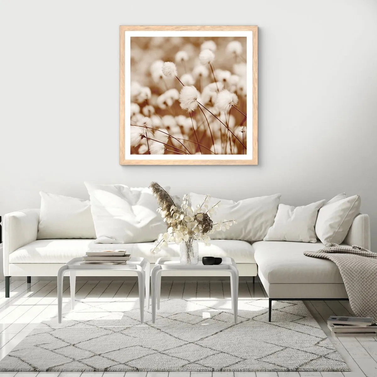 Poster in einem Rahmen aus heller Eiche - Flauschiges Kornfeld - 60x60 cm
