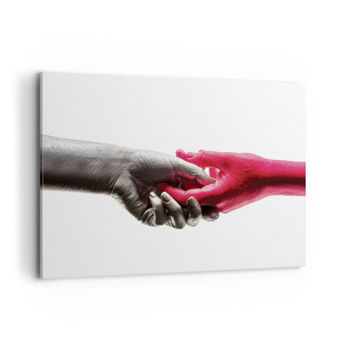 Bild auf Leinwand - Leinwandbild - Symbolische Hände in Silber und Rot - 100x70cm - Gemeinsam, obwohl anders - Moderne Wanddekoration für Wohnzimmer und Schlafzimmer ARTTOR