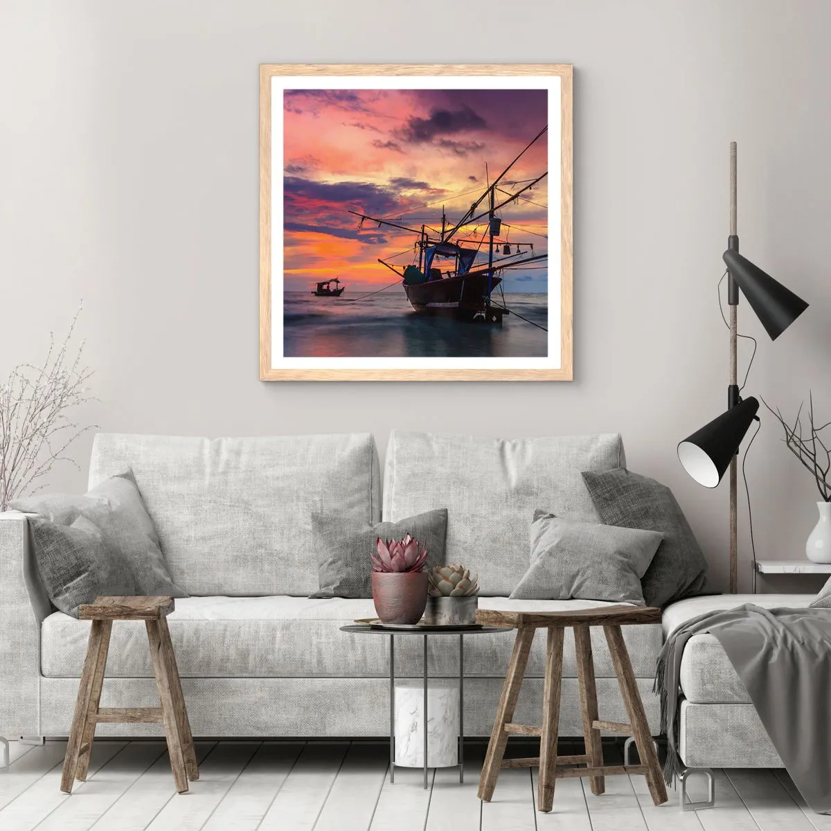 Poster in einem Rahmen aus heller Eiche - Exotischer Abend - 40x40 cm